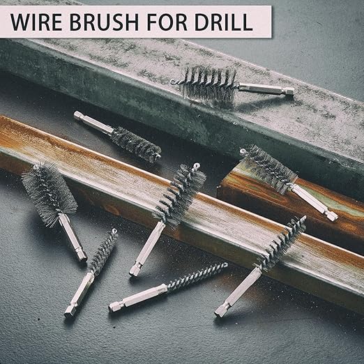 MAXMAN Stainless Steel Bore Brush, 8pcs Wire Brush for Drill, Durable Metal Bristles Twisted, 8 Size Set Multiple Diameter Options, 1/4 Inch Hex Shank, for Power Drill Impact Driver & Tube Cleaning