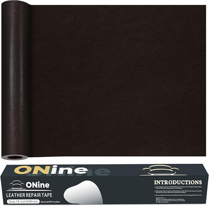 ONine Leather Repair Patch，Leather Repair Tape, 16 x 48 inches Leather Repair Patch for Furniture,Vinyl Repair kit，Leather Couch Patch，for Sofas, Furniture, car Seats(Black Brown)