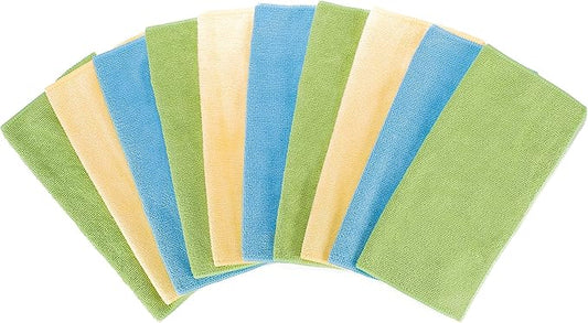 Fuller Brush Microfiber Cleaning Cloths – 10-Pack Multi-Colored, Reusable, Machine Washable – 10" x 10" All-Purpose Cloths for Home & Kitchen