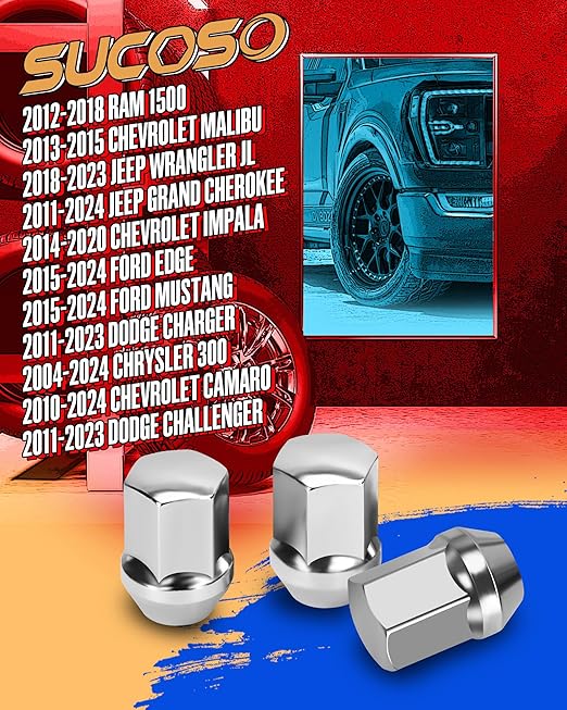 M14x1.5 OEM Lug Nuts for Ram 1500 Jeep Wrangler JL & Grand Cherokee Dodge Charger Chevy Impala Stock Wheels, Set of 20 14mmx1.5 Chrome One-Piece Design Factory Wheel Lug Nut Replace Part No 611-330