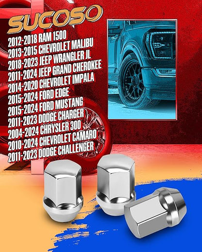 M14x1.5 OEM Lug Nuts for Ram 1500 Jeep Wrangler JL & Grand Cherokee Dodge Charger Chevy Impala Stock Wheels, Set of 20 14mmx1.5 Chrome One-Piece Design Factory Wheel Lug Nut Replace Part No 611-330