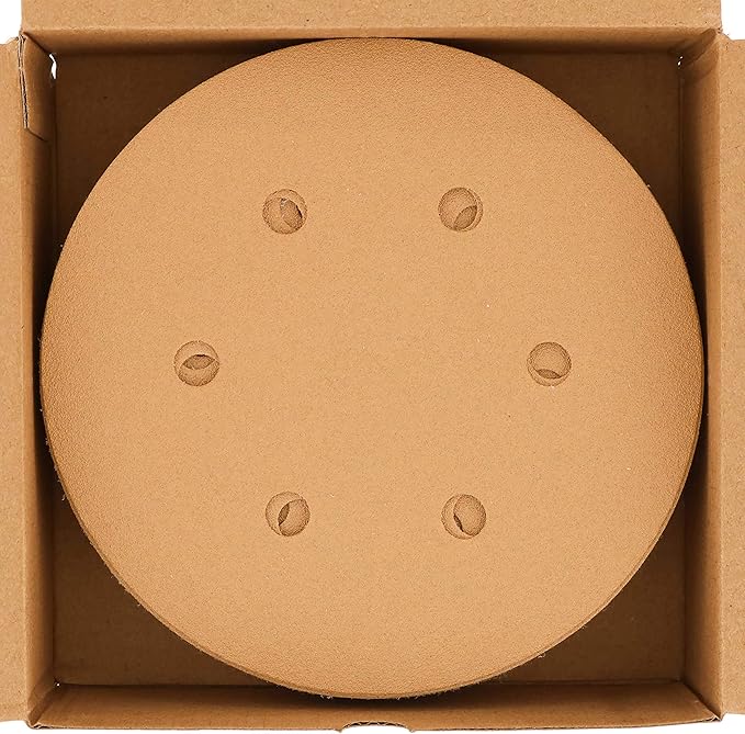 Dura-Gold Premium 150 Grit 6" Gold Sandpaper Discs, 6 Hole Pattern Dustless, Box of 50 - Hook & Loop Backing for DA Sander, Finishing Med-Cut Sanding Abrasive Automotive Paint, Woodworking Wood, Metal