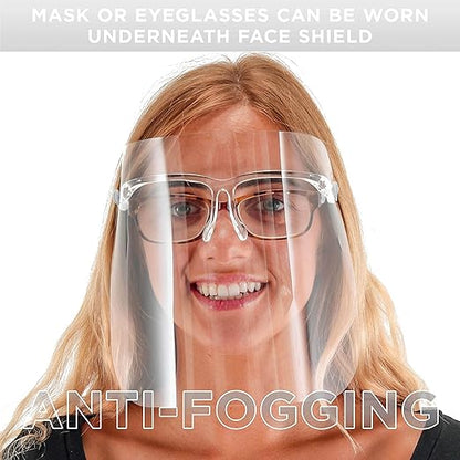 TCP Global Salon World Safety Face Shields with All Clear Glasses Frames (Case of 500) - Ultra Clear Protective Full Face Shields to Protect Eyes, Nose, Mouth - Anti-Fog PET Plastic, Goggles