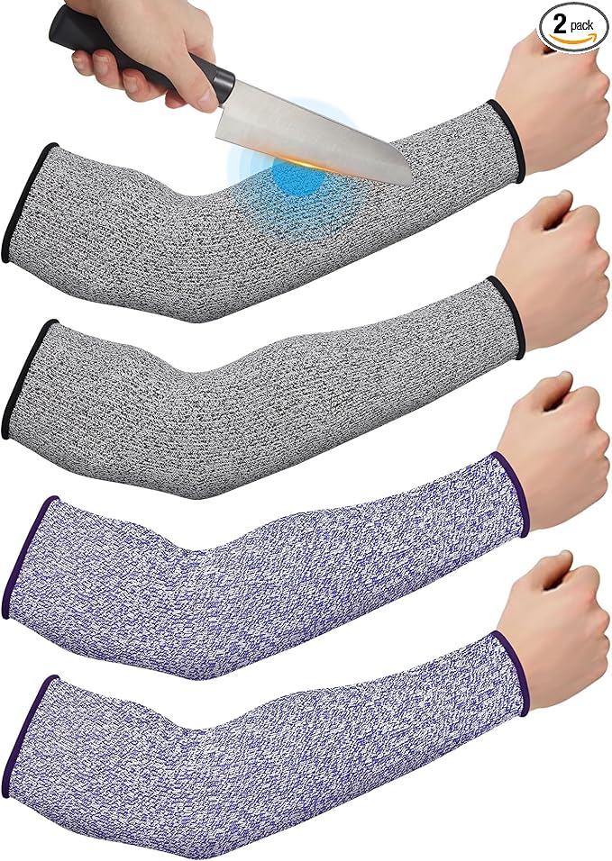 Geyoga 2 Pairs Arm Sleeves Guards Arm Protectors for Thin Skin and Bruising Protective Cut Resistant Sleeves for Men Women(Large,Hppe,Gray, Blue)