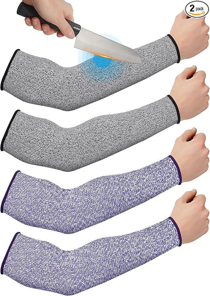 Geyoga 2 Pairs Arm Sleeves Guards Arm Protectors for Thin Skin and Bruising Protective Cut Resistant Sleeves for Men Women(Large,Hppe,Gray, Blue)