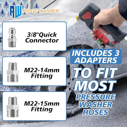 RIDGE WASHER Pressure Washer Gun 5000 PSI with Nozzle Bracket, 12 GPM, Power Washer Trigger Gun with 1/4" Quick Connector, 360° Swivel 3/8'' NPT Thread, M22-14 mm and M22-15 mm Fitting