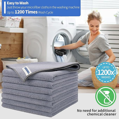 HOMERHYME Microfiber Cleaning Cloth, Premium 8 Pack Cleaning Towels, Lint-Free Streak-Free Ultra Absorbent, 300GSM Reusable Microfiber Towel for Cars Shop Garage Home Kitchen, 12.6" x 12.6" Grey