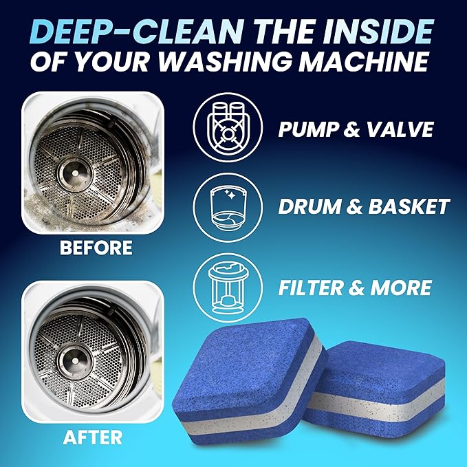 Washing Machine Cleaner Pro Tablets for Pet Owners - 28 Pack, Front & Top Load Washer Deep Cleaning, Septic Tank Safe, HE Support, Remove Stubborn Pet Hair, Eliminates Smells, Prevents Dander Build-up