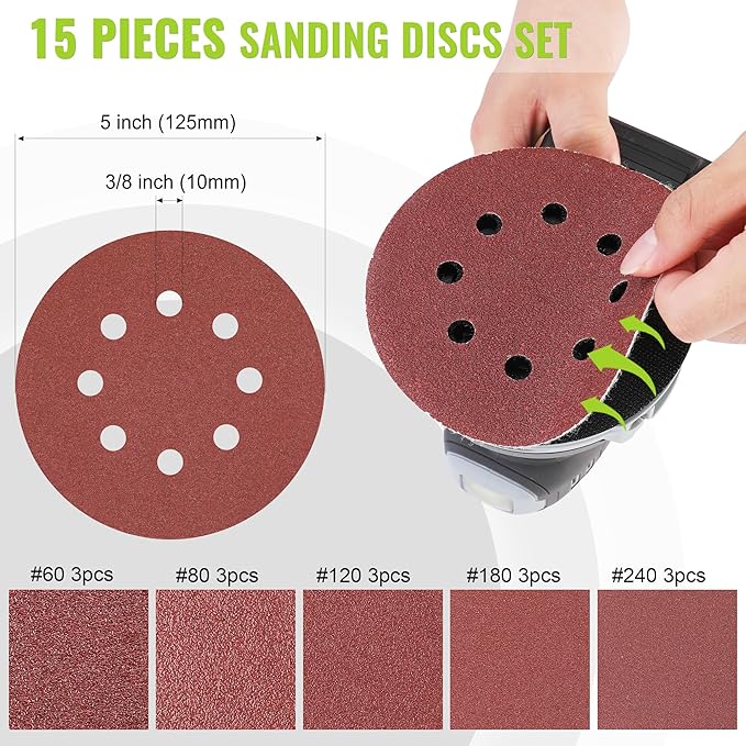 WORKPRO Cordless Random Orbital Sander Brushless 6 Variable Speeds 6000 to 12000 OPM, 20V 5in Electric Orbit Sander for Woodworking with Battery, Charger, Dust Collector, Tool Bag,15 Pcs Sanding Discs