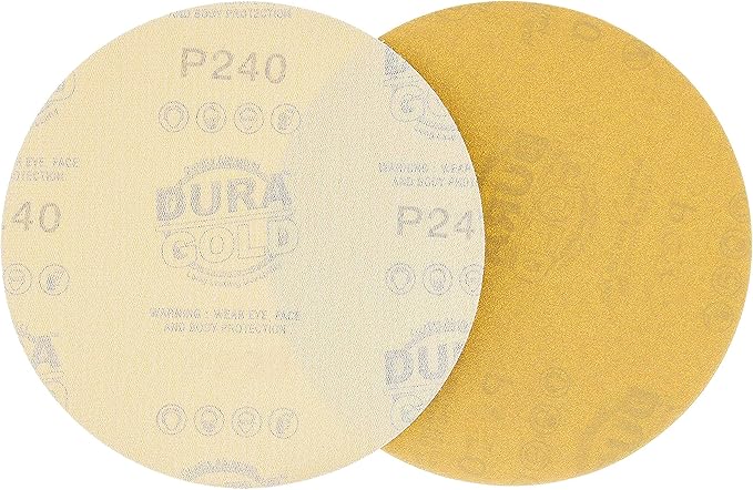 Dura-Gold Premium 240 Grit 6" Gold Sandpaper Discs, No Hole Pattern Dustless, Box of 50, Hook & Loop Backing for DA Sander, Finishing Coarse Sanding Abrasive Automotive Paint, Woodworking Wood, Metal
