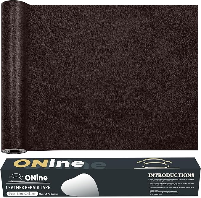ONine Leather Repair Patch，Leather Repair Tape, 16 x 48 inches Leather Repair Patch for Furniture,Vinyl Repair kit，Leather Couch Patch，for Sofas, Furniture, car Seats(Dark Brown)