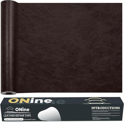 ONine Leather Repair Patch，Leather Repair Tape, 16 x 48 inches Leather Repair Patch for Furniture,Vinyl Repair kit，Leather Couch Patch，for Sofas, Furniture, car Seats(Dark Brown)