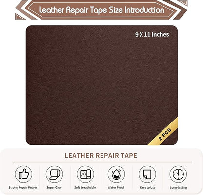 KING MOUNTAIN Leather Repair Patch,2 Packs 9 x 11 Inches self Adhesive Leather Repair Tape for Damaged Leather Furniture, Sofa Seating,Car Seats, Leather Goods（Coffee Brown）