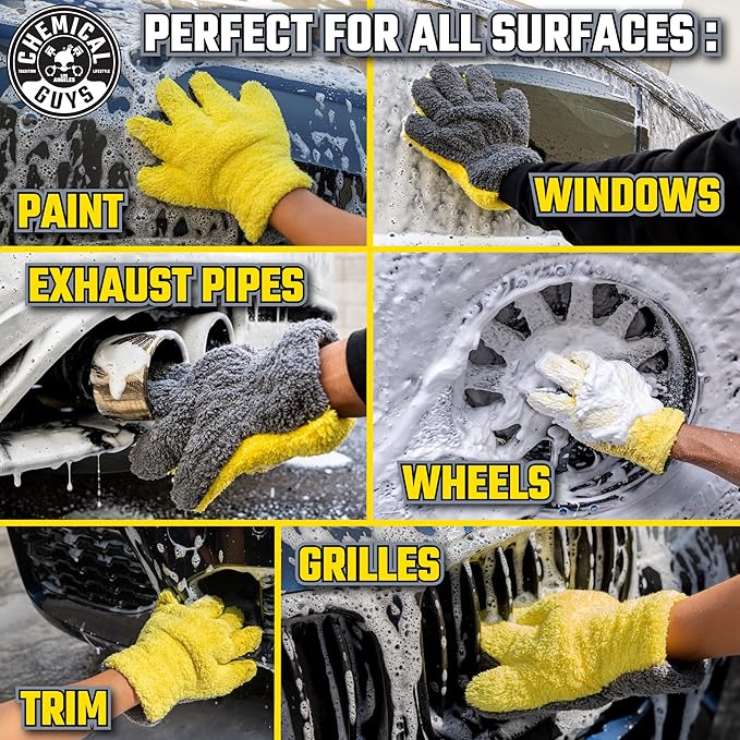 Chemical Guys The Stranger Double Sided Mitt Yellow/Black 2 Pack - Versatile Car Wash and Detailing Mitt with Scratch-Free Microfiber Cleaning (MIC51002)