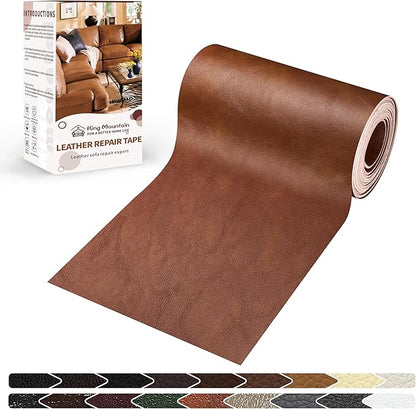 KING MOUNTAIN Leather Repair Patch,4 x 63 Inches self Adhesive Leather Repair Tape for Damaged Leather Furniture, Sofa Seating,Car Seats, Leather Goods（Classic Brown）