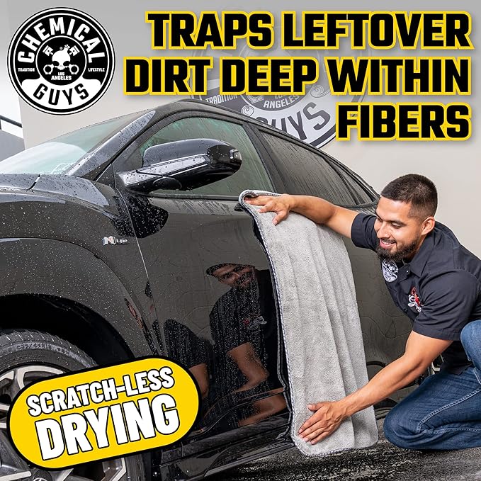 Chemical Guys Woolly Mammoth Large Microfiber Drying Towel - 36 x 25 Inch Gray, Ultra Plush Super Absorbent Car Drying Towel for Cars, Trucks, SUVs, Motorcycles, RVs, and Auto Detailing