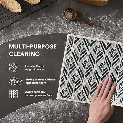 RECYCO Swedish Dishcloths for Kitchen | 4 Pack Oversized Washable Dish Rags | Large Cellulose Reusable Cleaning Paper Towels | Absorbent Counter Dish Cloth Sponge XL Kitchen Wipes, 12" L x 10" W