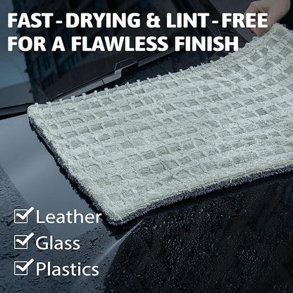 Greenfound Microfiber Towel for Cars, 1000GSM Car Drying Towel, Double Twist Pile & Edgeless Design, No Streaks, Scratches, or Water Spots, Soft and Absorbent, 18"×24", Check Silver&Grey