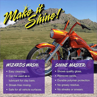 Wizards Car Detailing Kit - Premium and Comprehensive Car Cleaning Kit - 7 Piece Car Detail Kit with Mist n Shine, Tire and Vinyl Shine, Wash, Shine Master - Great Car Cleaning Gift Set