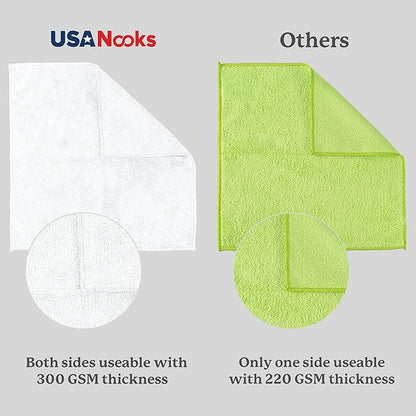 USANOOKS Microfiber Cleaning Cloth - White - 50Pcs (12.5x12.5 inch) High Performance - 1200 Washes, Ultra Absorbent Car Towel Traps Grime & Liquid for Streak-Free Mirror Shine - Car Washing Cloth