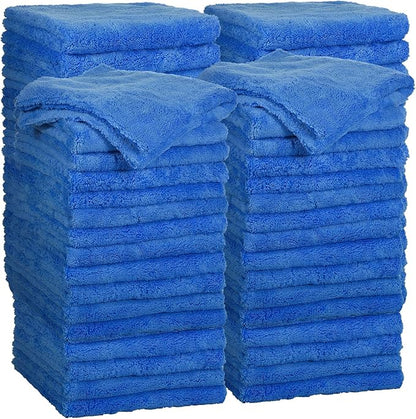 Shimeyao 40 Pcs 16 x 16 Inch Edgeless Microfiber Plush Towels for Cars Detailing Drying Wash Polishing Absorbent Cleaning Cloths, 500 GSM(Blue)