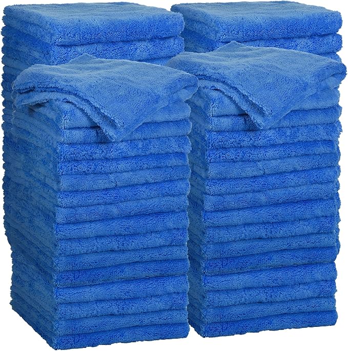 Shimeyao 30 Pcs 16 x 16 Inch Edgeless Microfiber Plush Towels for Cars Detailing Drying Wash Polishing Absorbent Cleaning Cloths, 500 GSM (16 x 16 Inch, Dark Blue, 30 Pcs)