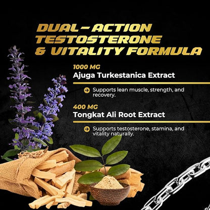 Turkesterone & Tongkat Ali for Men – Natural Testosterone Support, 2-in-1 High Potency Turkesterone Supplement for Men & Women - Made in USA & 3rd Party Tested