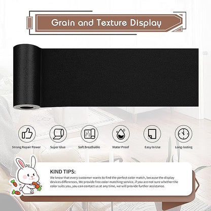 KING MOUNTAIN Leather Repair Patch,4 x 63 Inches self Adhesive Leather Repair Tape for Damaged Leather Furniture, Sofa Seating,Car Seats, Leather Goods（Fine Grained Black）