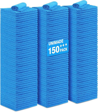 Shop Towels Rags, 150 Pack Reusable Shop Rags Bulk Microfiber Cleaning Cloth Lint Free Cleaning Towels for Car Kitchen Automotive Bar Mechanic Restaurant Garage, 11.5"x 11.5", Blue