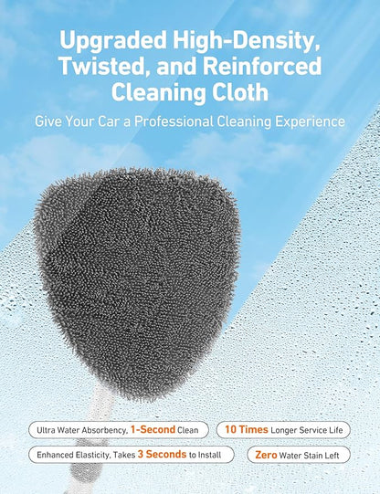 AstroAI Windshield Cleaner Tool, Car Interior Detailing Cleaning Kit with Extendable Handle and 4 Upgraded High-Density Reusable Microfiber Pads, Auto Glass Wiper Brush Kit for Cars, Gray, 15.9in-21in