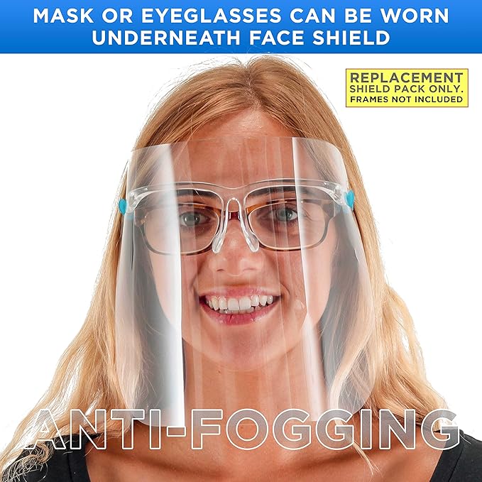 TCP Global Salon World Safety Replacement Face Shields Only (40 Packs of 10), Glasses Frames Not Included – Fits Most Brands, Ultra Clear, Full Face, Protect Eyes Nose Mouth, Anti-Fog PET Plastic