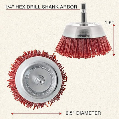 Dura-Gold 2.5" Abrasive Filament Nylon Bristle Cup Brush - 1/4" Hex Drill Shank Arbor, Coarse Grit Angle Grinder Brush for Truck Bed Liner Surface Prep, Sanding, Scuffing, Rust & Paint Removal