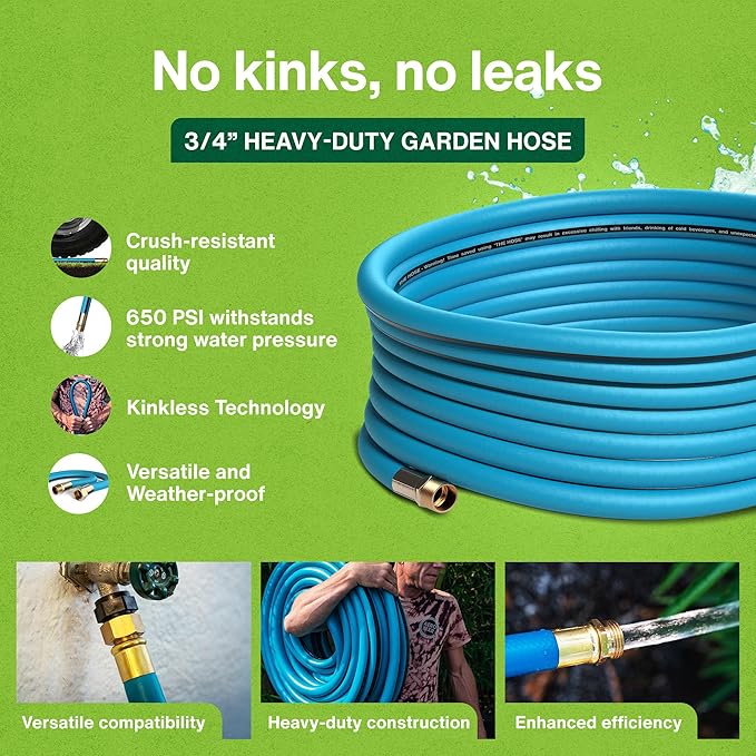 Aeromixer THE HOSE - 3/4 Inch Garden Hose 100 Ft, Kinkless Commercial Garden Hoses, Heavy Duty Industrial Water Hoses for Outdoors, 650 PSI High-Pressure Watering Tool for Farming and Gardening