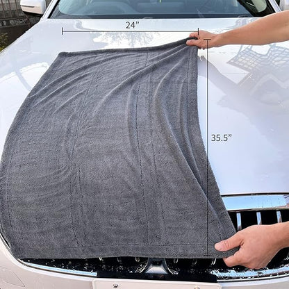 SHSCLY Microfiber Car Drying Towel Large Double Twist Pile 1200GSM Gray 35.5 x 24 Inches Pack of 1