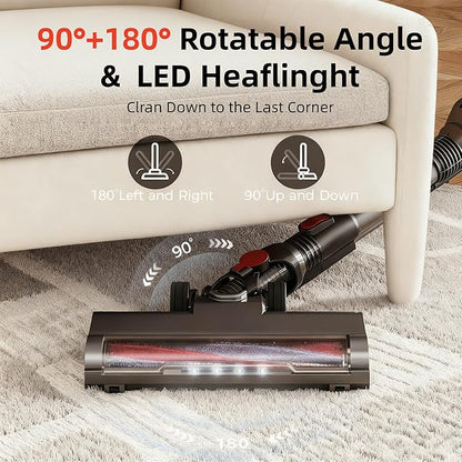 RONEAIR Cordless Vacuum Cleaner,Cleans Under Furniture Without Bending,450W 40Kpa 45Min Vacuum Cleaners for Home,Self-Standing,Powerful Stick Vacuum Cordless for Hard Floors,Carpets,Pet Hair,Car
