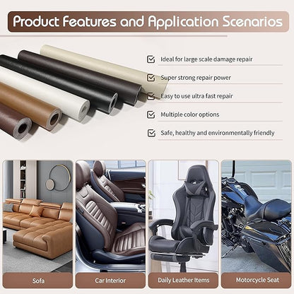 KING MOUNTAIN Leather Repair Patch,16 x 60 Inches self Adhesive Leather Repair Tape for Damaged Leather Furniture, Sofa Seating,Car Seats, Leather Goods（Coffee Brown）