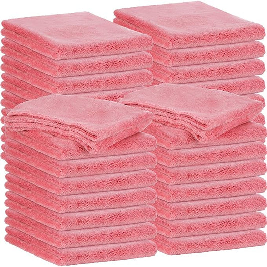 Shimeyao 30 Pcs 16 x 16 Inch Edgeless Microfiber Plush Towels for Cars Detailing Drying Wash Polishing Absorbent Cleaning Cloths, 500 GSM (16 x 16 Inch, Vivid Red, 30 Pcs)