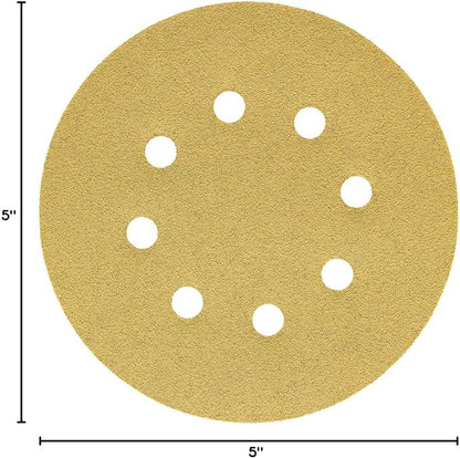 Dura-Gold Premium 80 Grit 5" Sandpaper Discs, 8 Hole Pattern Dustless, 50 Discs - Hook & Loop Backing for Orbital DA Sander, Detailing Finishing Color Sanding Automotive Paint Woodworking
