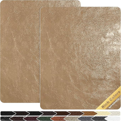 KING MOUNTAIN Leather Repair Patch,2 Packs 9 x 11 Inches self Adhesive Leather Repair Tape for Damaged Leather Furniture, Sofa Seating,Car Seats, Leather Goods（Khaki）