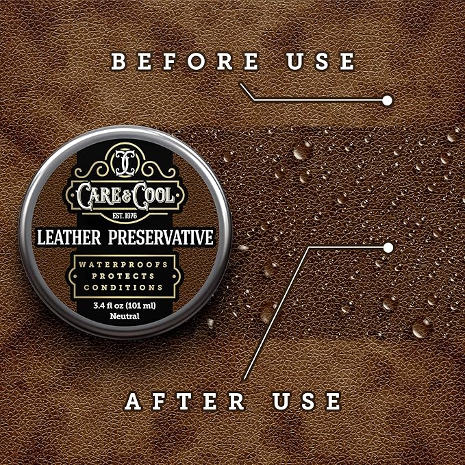 Care & Cool Ultimate Leather Conditioner and Protector (3.4 oz). Waterproofs, Restores, and Heals Your Shoes, Boots, Purses, Jackets, Couch, and Furniture. Setting The Standards Since 1976.