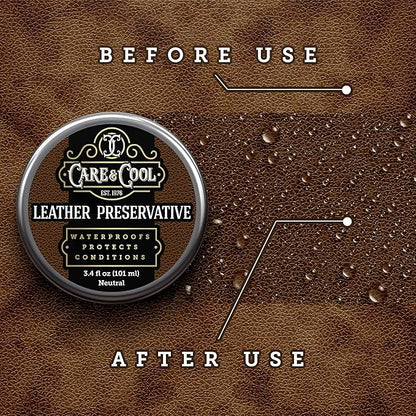 Care & Cool Ultimate Leather Conditioner and Protector (3.4 oz). Waterproofs, Restores, and Heals Your Shoes, Boots, Purses, Jackets, Couch, and Furniture. Setting The Standards Since 1976.