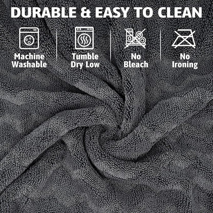 Greenfound Microfiber Towel for Cars, 1000GSM Car Drying Towel, Double Twist Pile & Edgeless Design, No Streaks, Scratches, or Water Spots, Soft and Absorbent, 18"×24", Wave Grey